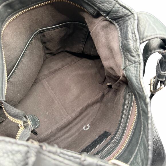 Isabella Fiore Black Leather Laser Cut Floral Shoulder Hobo Bag - Picture 11 of 16